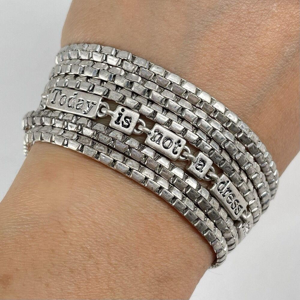 Kenneth Cole Silver Tone Multi Strand Wrap Bracelet Inspirational Quote